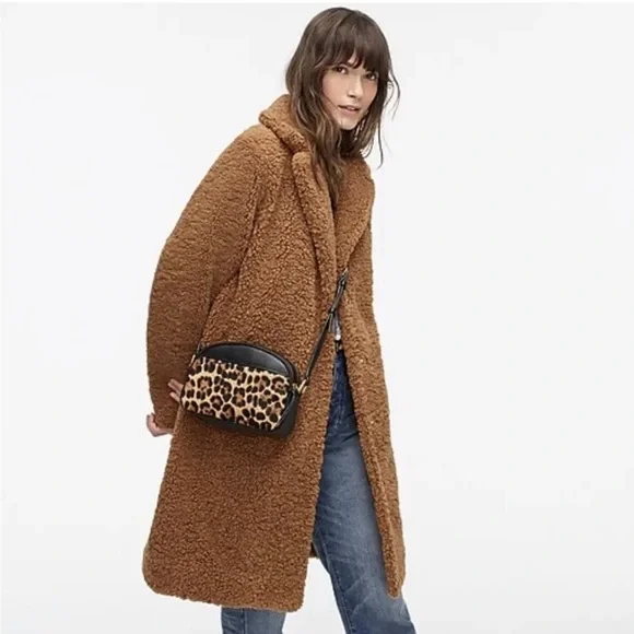 J. CREW Teddy Sherpa Topcoat Peacoat Brown Size Medium Like New - Picture 4 of 12